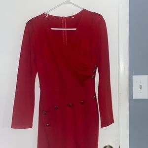 Red dress with shoulder pads